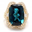 19.10 Carats Natural LONDON BLUE TOPAZ and Diamond 14K Yellow Gold Ring