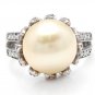 Splendid Natural South Sea Pearl and Diamond 14K Solid White Gold Ring