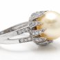 Splendid Natural South Sea Pearl and Diamond 14K Solid White Gold Ring