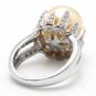 Splendid Natural South Sea Pearl and Diamond 14K Solid White Gold Ring