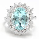 6.90 Carats Natural Aquamarine Ring and Diamond 14K Solid White Gold Ring
