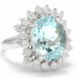 6.90 Carats Natural Aquamarine Ring and Diamond 14K Solid White Gold Ring