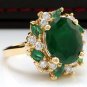 7.04Ct Natural Emerald & Diamond 14K Solid Yellow Gold Ring