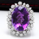 15.30 Carats Natural Amethyst and Diamond 14K Solid White Gold Ring