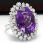 15.30 Carats Natural Amethyst and Diamond 14K Solid White Gold Ring