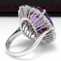 15.30 Carats Natural Amethyst and Diamond 14K Solid White Gold Ring