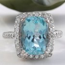 10.30 Carats NATURAL AQUAMARINE and DIAMOND 14K Solid White Gold Ring