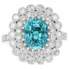 8.30 Carats NATURAL BLUE ZIRCON and DIAMOND 14K Solid White Gold Ring
