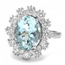 4.10 Carats Natural Aquamarine and Diamond 14K Solid White Gold Ring