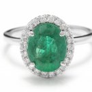 3.30Ct Natural Emerald & Diamond 14K Solid White Gold Ring