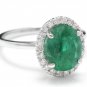 3.30Ct Natural Emerald & Diamond 14K Solid White Gold Ring