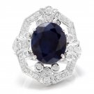 9.70Ct Natural Blue Sapphire & Diamond 14K White Solid Gold Ring