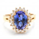 4.10 Carats NATURAL TANZANITE and DIAMOND 14K Solid Yellow Gold Ring