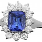 4.50 Carats NATURAL TANZANITE and DIAMOND 14K Solid White Gold Ring