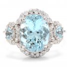 6.90Ct Natural Aquamarine & Diamond 14K Solid White Gold Ring