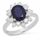 3.30Ct Natural Blue Sapphire & Diamond 14K White Solid Gold Ring