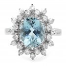 3.65 Carats Natural Aquamarine and Diamond 14K Solid White Gold Ring