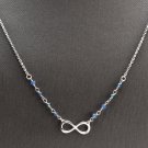 14K Solid White Gold Infinity Necklace with Natural Diamond Accent and Sapphires