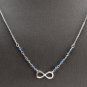 14K Solid White Gold Infinity Necklace with Natural Diamond Accent and Sapphires