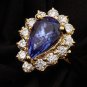 2.65 Carats NATURAL TANZANITE and DIAMOND 14K Solid Yellow Gold Ring
