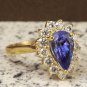 2.65 Carats NATURAL TANZANITE and DIAMOND 14K Solid Yellow Gold Ring