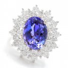 7.30 Carats NATURAL TANZANITE and DIAMOND 14K Solid White Gold Ring