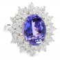 7.30 Carats NATURAL TANZANITE and DIAMOND 14K Solid White Gold Ring