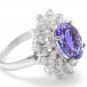 7.30 Carats NATURAL TANZANITE and DIAMOND 14K Solid White Gold Ring