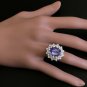 7.30 Carats NATURAL TANZANITE and DIAMOND 14K Solid White Gold Ring