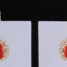 8.40 Carats Natural Red CORAL and DIAMOND 14K Solid Yellow Gold Earrings