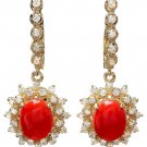 5.60Ct Natural Coral and Diamond 14K Solid Yellow Gold Earrings