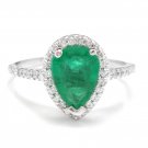 2.20Ct Natural Emerald & Diamond 14K Solid White Gold Ring