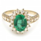 2.50Ct Natural Emerald & Diamond 14K Solid Yellow Gold Ring