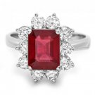 4.10 Carats Natural Red Ruby and Diamond 14K Solid White Gold Ring