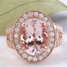 7.50 Carats Natural Morganite and Diamond 14K Solid Rose Gold Ring