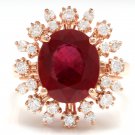 7.90 Carats Red Ruby and Natural Diamond 14K Solid Rose Gold Ring