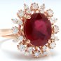 7.90 Carats Red Ruby and Natural Diamond 14K Solid Rose Gold Ring