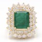 8.60Ct Natural Emerald & Diamond 14K Solid Yellow Gold Ring