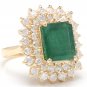 8.60Ct Natural Emerald & Diamond 14K Solid Yellow Gold Ring