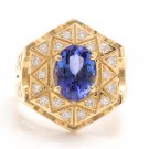 5.35Ct Natural Tanzanite and Diamond 14K Solid Yellow Gold Men's Ring