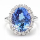 7.70 Carats NATURAL TANZANITE and DIAMOND 14K Solid White Gold Ring