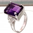 8.35 Carats Natural Amethyst and Diamond 14K Solid White Gold Ring