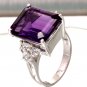 8.35 Carats Natural Amethyst and Diamond 14K Solid White Gold Ring