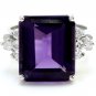 8.35 Carats Natural Amethyst and Diamond 14K Solid White Gold Ring