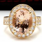 6.91Carats Natural Morganite and Diamond 14K Solid Yellow Gold Ring