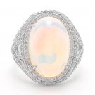 9.00Ct Natural Ethiopian Opal and Diamond 14K Solid White Gold Ring