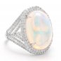 9.00Ct Natural Ethiopian Opal and Diamond 14K Solid White Gold Ring