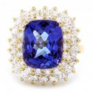 9.40 Carats NATURAL TANZANITE and DIAMOND 14K Solid Yellow Gold Ring