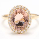 3.30 Carats Natural Morganite and Diamond 14K Solid Yellow Gold Ring