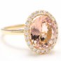 3.30 Carats Natural Morganite and Diamond 14K Solid Yellow Gold Ring